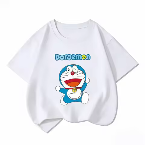 Potdemiel Summer New Doraemon Children's 100% Cotton T-Shirt, Boys and Girls, Casual, Comfortable, B