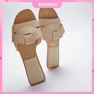 【2022 LATEST】 ZARA new women'scasual slippers nude square toe sandals flat shoes