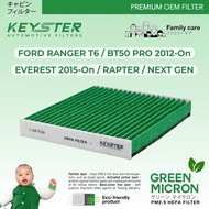 KEY-STER MICRON GREEN กรองแอร์ FORD RANGER / EVEREST / RAPTER  กรองฝุ่น PM2.5  PM0.3 ได้ถึง 99%