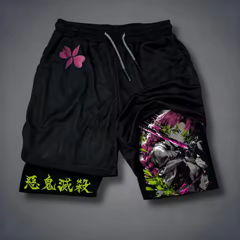 Demon Slayer Men's Co-branded 2-in-1 Sports Shorts 2025 Summer New Anime Fashion Fitness Swimming Hi