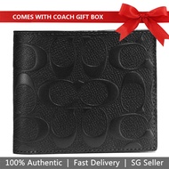 Coach Men Men Wallet In Gift Box Compact Id Wallet In Signature Crossgrain Leather Black # 75371