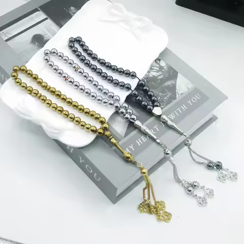 Muslim Fashion Obsidian Rosary 8mm 33 Prayer Beads Hematite Stone Prayer Beads Middle East Retro Tur