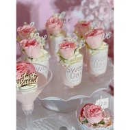 粉色甜品臺裝飾婚禮訂婚蛋糕插件推推樂慕斯杯貼紙布丁杯子封口紙