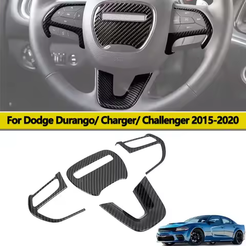 Steering Wheel Decoration Cover Trim for Dodge Challenger Dodge Charger 2015-2020 Carbon Fiber Inter