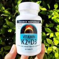 วิตามินเค 2 + ดี3  Vitamin K2 + D3 100 mcg 60 Tablets (Source Naturals®)