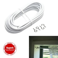 Net Curtain Wire White Window Cord Voil Expanding Cable with Free Hooks &amp; Eyes 2 m, 3 m, 4 V8D4