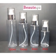 READY STOCK PET Clear Bottle with Silver Pump 60ml, 80ml, 100ml & 120ml, 200ml & 250ml For Cleansing