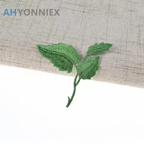 5PCS Green Leaf Patches 5.8CM X 4.8CM Iron On Embroidered Patch Applique for Garment T Shirts Pants