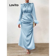 Lovito Elegant Plain Feather Dress for Women LBL11177
