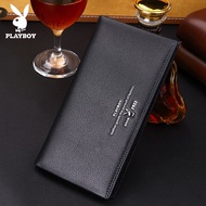 PLAYBOY MEN'S LONG Pattern Wallet Ultra-Thin Full-grain Leather Men's Wallet Business Genuine Leather Zipper Wallet