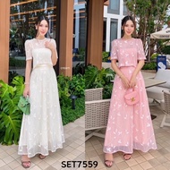 SET759 Embro Leafs 3pcs Tank Top + Outer + Skirt Set Korean 3in1 Women's Set/