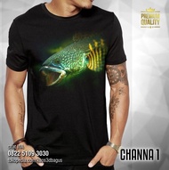 kaos channa snakehead fish toman baju t-shirt ikan channa barca - channa 1 2xl