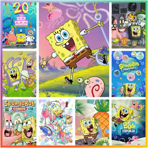 Cute Cartoon Sponge-and-Bobs 5D Diamond Painting Cross Stitch Kit Mosaic Embroidery DIY Likes Art Pi