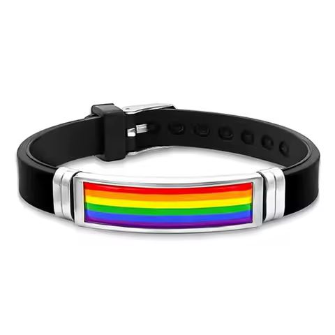 LGBT Pride Bracelet Jewelry Epoxy Rainbow Flag Stainless Steel Silicone Bracelets For Women Men