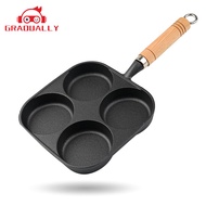 Non stick Frying Pan4-Cup Cast Iron Egg Pan Divided Grill Pan with Wooden HandleBreakfast Skillet Om