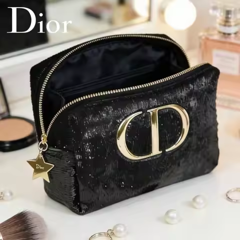 Christian Dior Dior’s bag Vintage Luxury Black Velvet Women Purse Embossed Gold Logo Multi-use Clutc