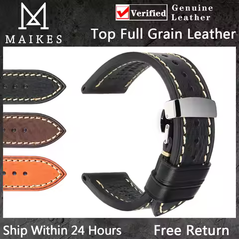 MAIKES Top Full Grain Leather Watch Strap With Accessories Butterfly Buckle Watchband For TISSOT IWC