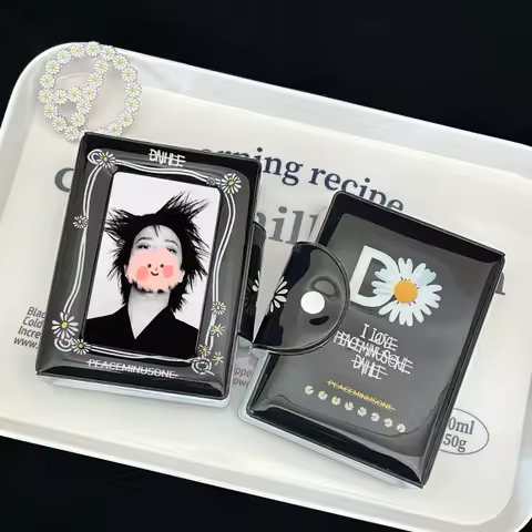 Black Daisy Photocard Holder Kpop GD Mini Album Apply To 3-3.5in Idol Polaroid Star Merch Card Gloss