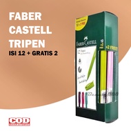 Beauty 1 Pack Isi 14 Pcs Pulpen Tripen Faber Castell Ballpoint Bolpen Hitam 0.7 mm Pena Faber Castel