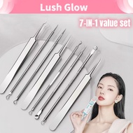 7PCS Stainless Steel Acne Clip Cell Tweezers Blackhead Remover Comedone Extractor Makeup Tool Kit
