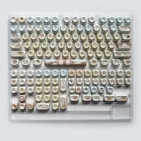 ZUOYA 132Keys Milk Tea Bear Theme Keycaps MOA Profile PBT Key Caps Kit for 61/64/68/84/75/87Keys GMK