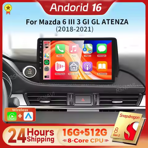 Android 16 Qualcomm Carplay Auto 2K Screen Car Radio Multimedia Video Player For Mazda 6 III 3 GJ GL
