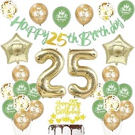 25th Birthday Decoration Man Women, Gold Banner 25th Birthday Garland Decoration 25th Man Avocado Gr