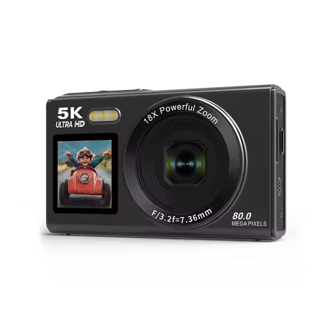 Ourlife Digital Camera CCD Dual Screen Portable Digital Camera 18X Zoom 5K Vintage Vlog Video Record