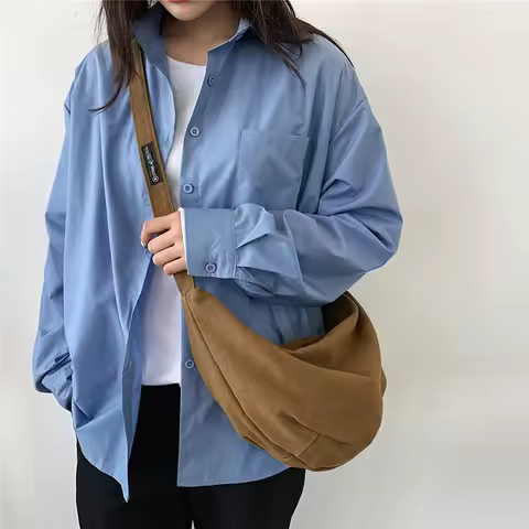 Female Half Moon Canvas Fabric Soft Sling Slouchy Shoulder Bag Teenager Street Fashion Casual Smart 