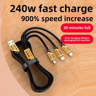3 in 1 Cyber Mech Wind Nylon Weave Flat usb to type c Cable 240W Super Fast charging data Cable Simu