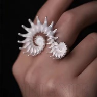 Feast Decor Jewel Set - Conch Shell Shaped Stud Earring - 3D Matte Conch Ring - Unique Party Earring