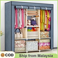 Zip Almari Baju Kain Besar Cabinet T-shape Large Capacity Zipped Wardrobe Clothes Organization Storage Rack Cabinet Clothes Rack Bedroom Cupboard