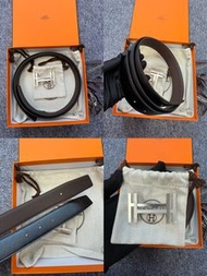 Hermes Belt男士皮帶/腰帶 H銀扣 32mm黑+朱古力色 size 100cm full set全套