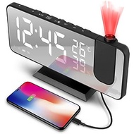 Đồng hồ để bàn kỹ thuật số phản chiếu đèn led trên tường nhiều chức năng báo nhiệt độ, độ ẩm báo thức sạc pin radio FM