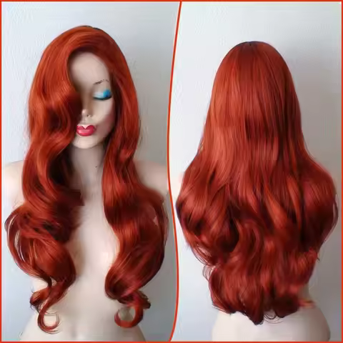 Jessica Rabbit Wavy Long Copper Red Hair Little Mermaid Princess Ariel Heat Resistant Cosplay Costum