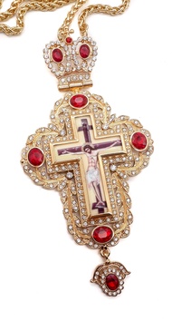 Nazareth Store Pectoral Cross Red Zircons Crystallized Christian Priest Bishop Crucifix Pendant Neck