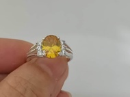 925 Pure Silver Ladies Ring With 7x9mm Yellow CZ Stone And Six  1.5mm White CZ Stones