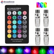 DREAMFOREST 4Pcs T10 6SMD 5050 RGB Colorful Auto Car Lights LED Bulbs w/ Remote Control O5Y5