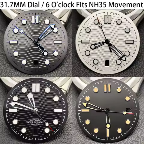 Black 31.7mm dial fits for 6 o'clock NH35 automatic mechanical movement NH35 movement green luminous