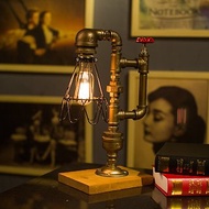 【送禮首選】古銅金工業風創意水管台燈臥室床頭燈愛迪生燈泡
