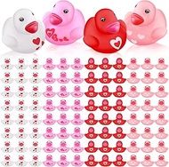 100 Pcs Mini Valentine's Day Rubber Ducks 1.57 Inch Small Ducking Toy Duckies in Bulk Multicolor Hea