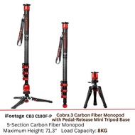 iFootage Cobra 3 Carbon Fiber Monopod with Pedal-Release Mini Tripod Base (CB3 C180F-P )