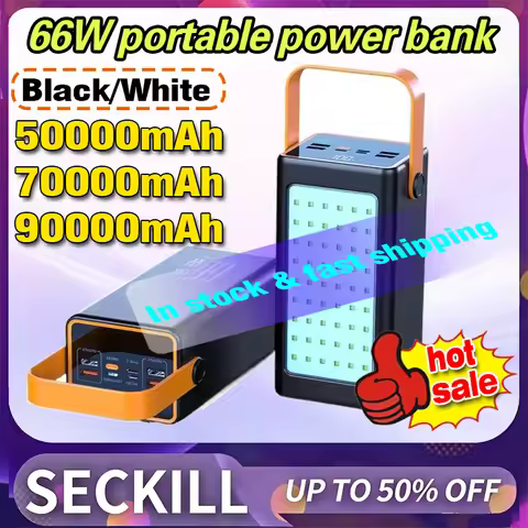 50000mAh-90000mAh 66W New Power Bank Powerful Large Capacity External Spare Battery for IPhone Xiaom