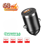 Mini Dual Ports 68W USB Car Charger Fast Charging Type-C Phone Adapter for iPhone Samsung