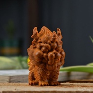 Ornaments Tea Worms Thuja Portable Home Wood Carving Kirin Handle Piece Auspicious Beasts Wenwan Men