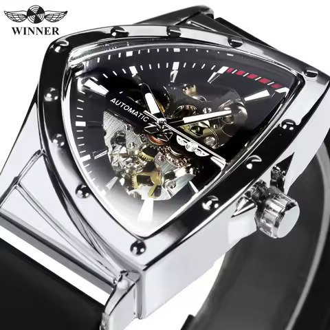 WINNER Sport Military Triangle Skeleton Men Mechanical Wristwatches Luxury Rubber Strap Automatic Lu