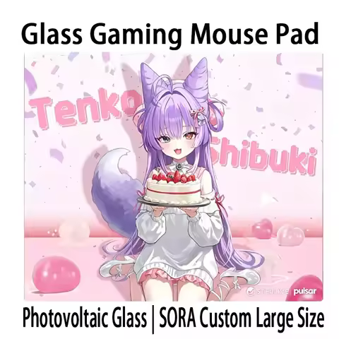 P-Pulsar Glass Mouse Pad Japanese Anime Cute Tenko Shibuki Desk Glass Mat Micro-etched FPS E-sports 