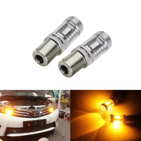 ANGRONG 2x Amber 1156 BA15s P21W 382 Car LED Light 15 SMD 2835 LED Bulb Turn Signal Reverse Light DR