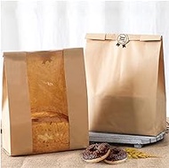 Bakery Bags with Front Window,Reusable Large Packing Loaf Bag for Homemade Bread,multifunction Kraft Paper Bag for Food Storage 21pcs,12.6x8.3x4Inch.