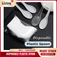 100 pcs Disposable Plastic Spoon / Chinese Spoon / Soup Spoon (White / Transparent) Disposable Spoon